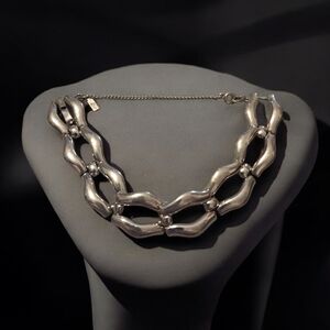 Vintage Monet Silver Tone Open Panel Link Bracelet With Safety Chain